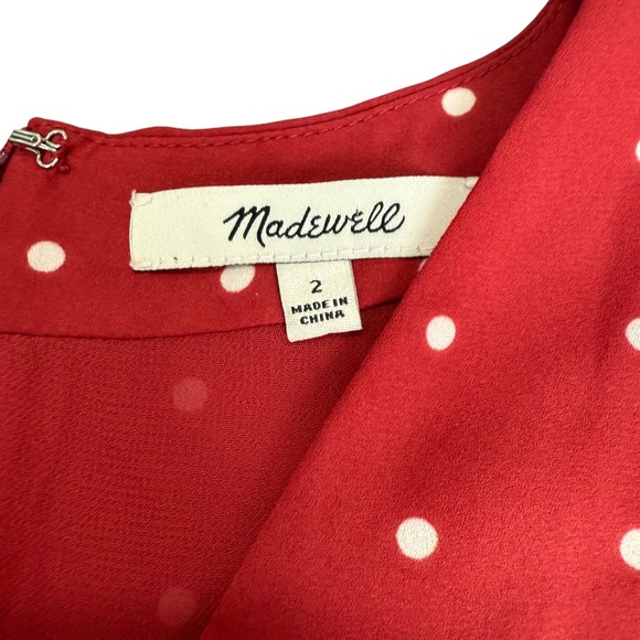 Madewell Button-Front Swing Dress Red White Polka Dot Short Sleeve Mini Size 2 - Picture 3 of 10